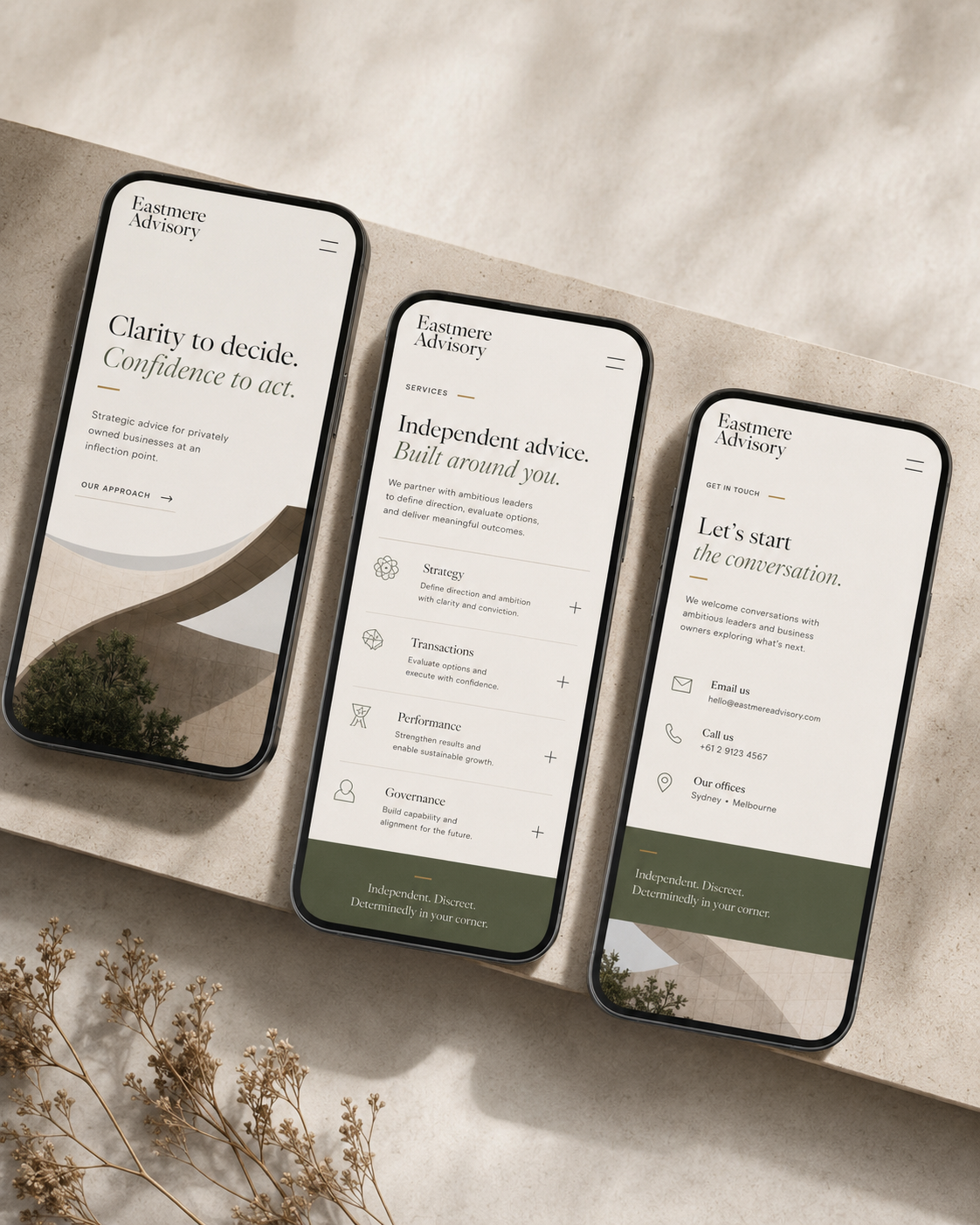 Eastmere Advisory mobile website concept